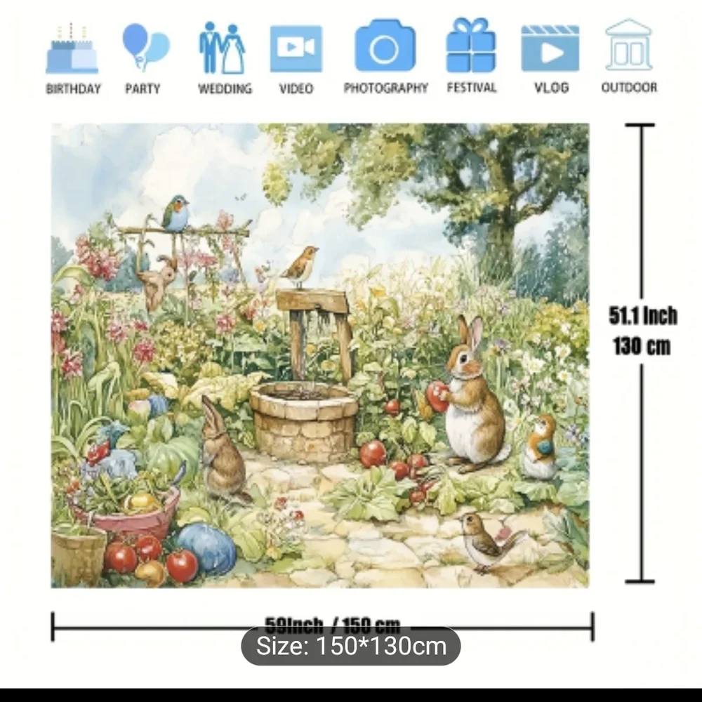 Charming Garden Scene Wall Art Photo Backdrop Peter Rabit Themed
